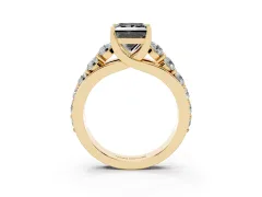 Fancy Black Princess Cut Diamond Pavé Engagement Ring Set in Yellow gold with Prong Setting