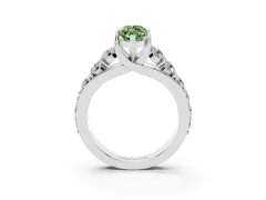 Fancy Green Marquise Cut Diamond Pavé Engagement Ring Set in Silver with Prong Setting