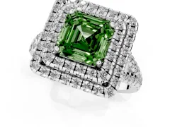 Fancy Green Asscher Cut Diamond Double Halo Ring Set in Platinum with Pavé Split Shank and Prong Setting