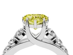 Fancy Yellow Heart Cut Diamond Pavé Engagement Ring Set in Platinum with Prong Setting