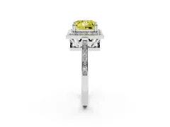 Fancy Yellow Princess Cut Diamond Halo Ring Set in Silver with Accent-Lined Split Shank and Prong Setting