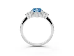 Fancy Blue Cushion Cut Diamond Cluster Ring Set in White gold with Beaded Band