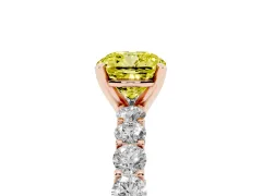 Fancy Yellow Cushion Cut Diamond Solitaire Ring Set in Rose gold with Shared Prong Pavé Band