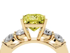 Fancy Yellow Princess Cut Diamond Five-Stone Prong Set Ring Set in Yellow gold with Classic Band