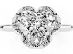 Heart Cut Diamond Round Cluster Halo Ring Set in Platinum with Solitaire Band and Prong Setting