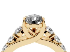 Fancy Black Pear Cut Diamond Pavé Engagement Ring Set in Yellow gold with Prong Setting
