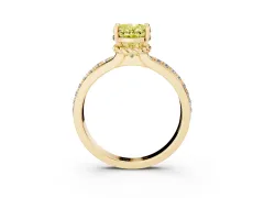 Fancy Yellow Oval Cut Diamond Solitaire Ring Set in Yellow gold with Channel Set Band and Prong Setting