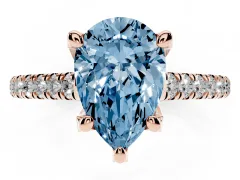 Fancy Blue Pear Cut Diamond Solitaire Ring Set in Rose gold with Brilliant Pavé Band and Prong Setting