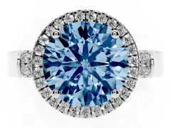 Fancy Blue Round Cut Diamond Halo Ring Set in Silver with Pavé-Lined Split Shank Band