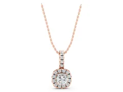Cushion Cut Diamond Halo Pendant Set in Rose gold with Four-Prong Center