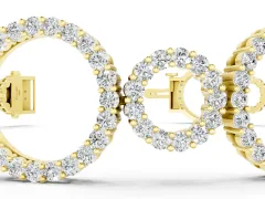 Round Cut Diamond Halo Circle Link Bracelet Set in Yellow gold with Pavé Setting