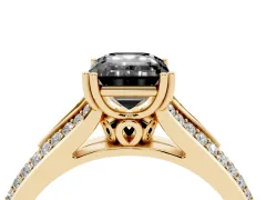 Fancy Black Emerald Cut Diamond Split Shank Pavé Engagement Ring Set in Yellow gold with Prong-Set Center Stone