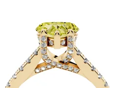 Fancy Yellow Heart Cut Diamond Solitaire Ring Set in Yellow gold with Brilliant Pavé Band and Prong Setting