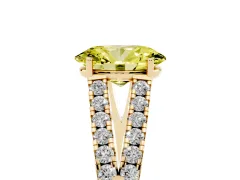 Fancy Yellow Oval Cut Diamond Split Shank Pavé Engagement Ring Set in Yellow gold with Prong-Held Center Stone