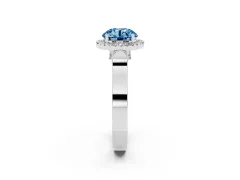 Fancy Blue Round Cut Diamond Halo Ring Set in Platinum with Pavé-Lined Split Shank Band