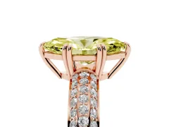 Fancy Yellow Marquise Cut Diamond Solitaire Ring Set in Rose gold with Multi-Row Round Pavé Band and Prong Setting