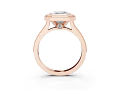 Asscher Cut Diamond Halo Milgrain Pavé Band Ring Set in Rose gold with Prong Setting