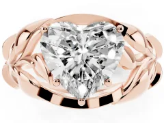 Heart Cut Diamond Leaf-Inspired Engagement Ring Set in Rose gold with Round Accents