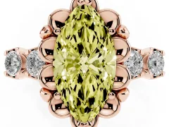 Fancy Yellow Marquise Cut Diamond Floral Halo Ring Set in Rose gold with Shared Prong Band