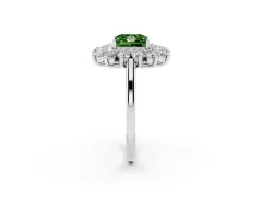 Fancy Green Princess Cut Diamond Floral Double Halo Ring Set in Platinum with Round Petals