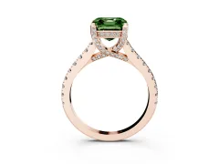Fancy Green Asscher Cut Diamond Solitaire Ring Set in Rose gold with Brilliant Pavé Band and Prong Setting