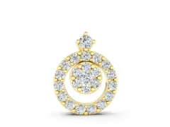 Round Halo Pavé Diamond Pendant Set in Yellow gold with Four-Prong Center