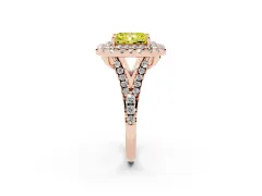 Fancy Yellow Radiant Cut Diamond Double Halo Ring Set in Rose gold with Pavé Split Shank and Prong Setting