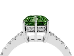 Fancy Green Cushion Cut Diamond Solitaire Engagement Ring Set in Silver with Pavé Band and Prong Setting