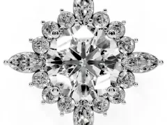 Round Cut Diamond Cluster Halo Ring Set in White gold with Marquise and Round Accents