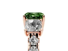 Fancy Green Asscher Cut Diamond Three-Stone Ring Set in Rose gold with Pavé Band