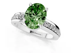 Fancy Green Oval Cut Diamond Solitaire Ring Set in Platinum with Channel Set Band and Prong Setting