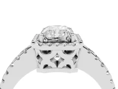 Radiant Cut Diamond Halo Ring Set in Silver with Pavé Shoulders and Halo-Framed Center