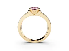 Fancy Pink Emerald Cut Diamond Wide Channel Set Band Ring Set in Yellow gold with Bezel Setting