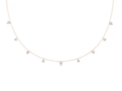 Heart and Round Diamond Station Necklace Set in Rose gold with Alternating Stones