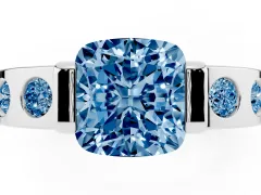 Fancy Blue Cushion Cut Diamond Channel-Set Band Ring Set in Silver with Bezel Prong Setting