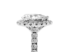 Pear Cut Diamond Pavé Halo Engagement Ring Set in Platinum with Pavé Band and Prong Setting
