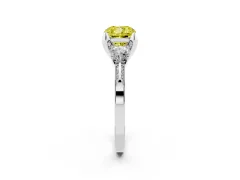 Fancy Yellow Cushion Cut Diamond Three-Stone Ring Set in Silver with Pavé Band and Smaller Side Stones