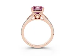 Fancy Pink Asscher Cut Diamond Split Shank Pavé Engagement Ring Set in Rose gold with Prong-Set Center Stone