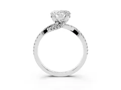 Heart Cut Diamond Twist Pavé Solitaire Engagement Ring Set in Silver with Prong Setting