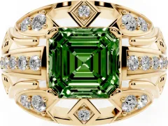 Fancy Green Asscher Cut Diamond Art Deco Ring Set in Yellow gold with Pavé Split Shank