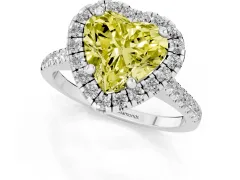 Fancy Yellow Heart Cut Diamond Cushion Halo Ring Set in Silver with Pavé Band