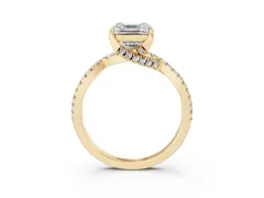 Asscher Cut Diamond Twist Pavé Solitaire Engagement Ring Set in Yellow gold with Prong Setting