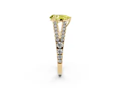 Fancy Yellow Pear Cut Diamond Split Shank Pavé Engagement Ring Set in Yellow gold with Prong-Held Center Stone
