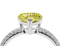 Fancy Yellow Heart Cut Diamond Solitaire Ring Set in Silver with Multi-Row Round Pavé Band and Prong Setting