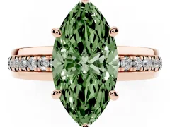 Fancy Green Marquise Cut Diamond Solitaire Ring Set in Rose gold with Channel Set Band and Prong Setting