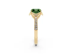 Fancy Green Asscher Cut Diamond Halo Ring Set in Yellow gold with Channel Set Band and Prong Setting