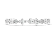 Round Diamond Cluster Tennis Bracelet Set in White gold with Bezel Setting and Four-Prong Clasp