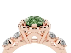 Fancy Green Marquise Cut Diamond Floral Halo Ring Set in Rose gold with Shared Prong Band