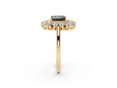 Fancy Black Princess Cut Diamond Floral Double Halo Ring Set in Yellow gold with Round Petals