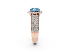 Fancy Blue Radiant Cut Diamond Halo Ring Set in Rose gold with Pavé Band and Raised Center Setting